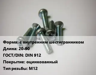 Винт с внутренним шестигранникомх20-90 DIN 912 оцинкованный М12